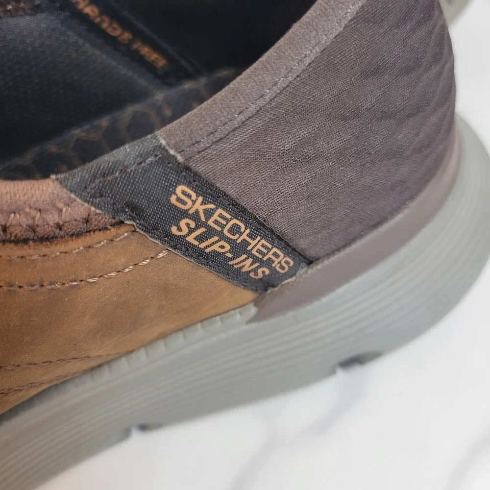Skechers Slip-ins Garza Gervin Mens 10 Brown Leather Sneakers 205046